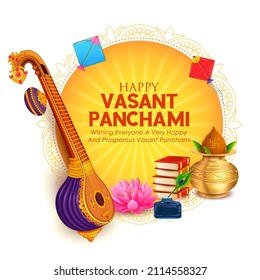 illustration of Goddess of Wisdom Saraswati for Vasant Panchami India festival background