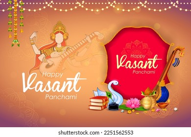 illustration of Goddess of Wisdom Saraswati for Vasant Panchami India festival background