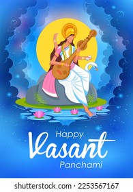 illustration of Goddess of Wisdom Saraswati for Vasant Panchami India festival background