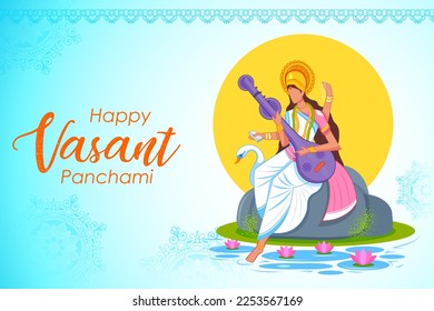 illustration of Goddess of Wisdom Saraswati for Vasant Panchami India festival background