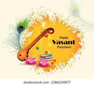 illustration of Goddess of Wisdom Saraswati for Vasant Panchami India festival background, illustration of happy vasant panchami indian festival background.