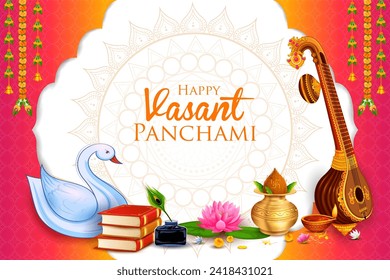 illustration of Goddess of Wisdom Saraswati for Vasant Panchami India festival background