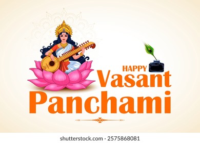 illustration of Goddess of Wisdom Saraswati for Vasant Panchami India festival background