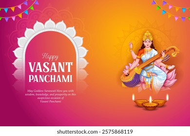 illustration of Goddess of Wisdom Saraswati for Vasant Panchami India festival background