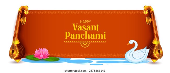 illustration of Goddess of Wisdom Saraswati for Vasant Panchami India festival background