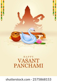 illustration of Goddess of Wisdom Saraswati for Vasant Panchami India festival background