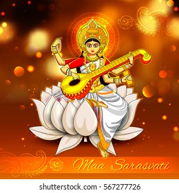 illustration of Goddess of Wisdom Saraswati for Vasant Panchami India festival background