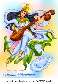 ilustración de la diosa de la sabiduría Saraswati para el Vasant Panchami India