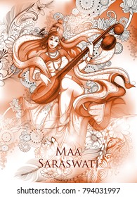 illustration of Goddess of Wisdom Saraswati for Vasant Panchami India festival background