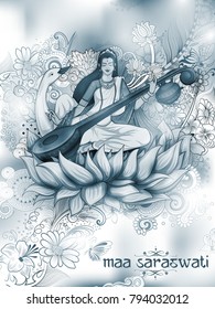 illustration of Goddess of Wisdom Saraswati for Vasant Panchami India festival background