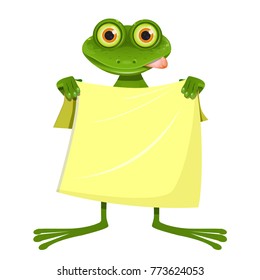 Illustration Goggle-eyed Frog with a Yellow Towel on a White Background