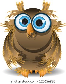illustration goggle-eyed wise owl with blue eyes