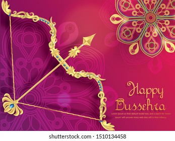 Illustration of gold arrow pattern bow with beautiful background For celebration of Happy Dussehra Indian festival.