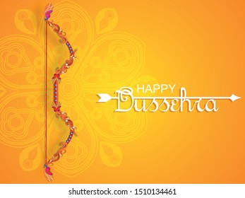 Illustration of gold arrow pattern bow with beautiful background For celebration of Happy Dussehra Indian festival.