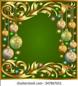 illustration gold background frame festive ball winter