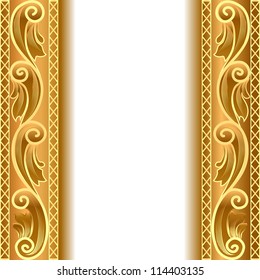 illustration a gold background with a strip with a gold vegetative ornament