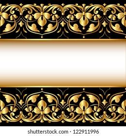 illustration a gold background with a strip with a gold vegetative ornament