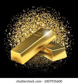 Illustration Gold bars on glitter dust background. Vector EPS10.