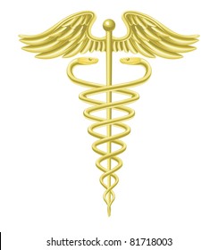 An Illustration Of A Gold Caduceus Medical Doctor's Symbol