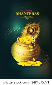 illustration of Gold coin in pot for celebration on Happy Dhanteras gold festival of India