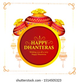illustration of Gold coin in pot for celebration on Happy Dussehra light festival of India background