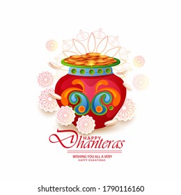 illustration of Gold coin in pot for celebration on Happy Dhanteras light festival of Diwali in India