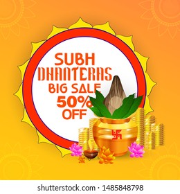illustration of Gold coin in pot for Dhantera