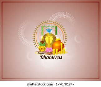 illustration of Gold coin in pot for Dhantera celebration offer banner of Indian festival -Happy Dhantera.