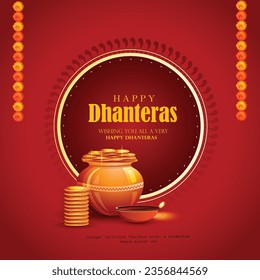 illustration of Gold coin in pot for Dhantera celebration on Happy Diwali light festival of India background