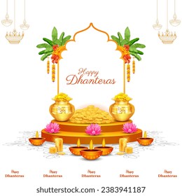 illustration of Gold coin in pot for Dhantera celebration on Happy Diwali light festival of India background