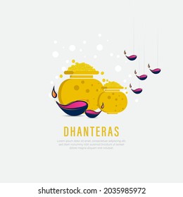 illustration of Gold coin in pot for Dhanteras celebration.