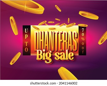 illustration of Gold coin in pot for Dhanteras celebration, Lakshmi puja, Happy Diwali light festival