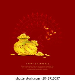 illustration of Gold coin in pot for Dhanteras celebration-Happy Dhanteras. web page, poster and banner.