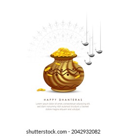 illustration of Gold coin in pot for Dhanteras celebration-Happy Dhanteras. web page, poster and banner.