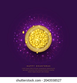 illustration of Gold coin in pot for Dhanteras celebration-Happy Dhanteras. web page, poster and banner.