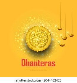 illustration of Gold coin in pot for Dhanteras celebration-Happy Dhanteras. web page, poster and banner.