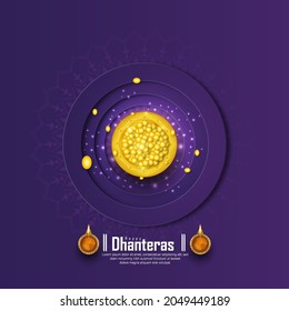 illustration of Gold coin in pot for Dhanteras celebration-Happy Dhanteras. web page, poster and banner.