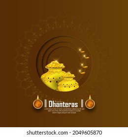 illustration of Gold coin in pot for Dhanteras celebration-Happy Dhanteras. web page, poster and banner.