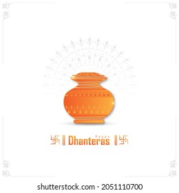 ilustración de la moneda de oro en la olla para la celebración de Dhanteras - Feliz Dhanteras. página web, afiche y banner.