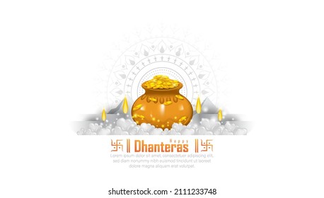 illustration of Gold coin in pot for Dhanteras celebration-Happy Dhanteras. web page, poster and banner.