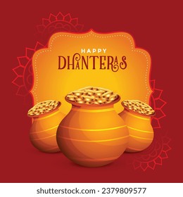 illustration of Gold coin in pot for Dhanteras celebration on Happy Diwali light festival