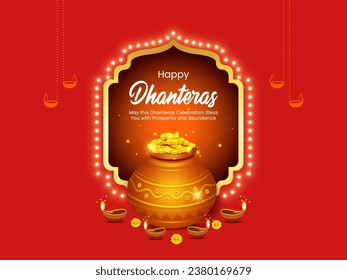 Illustration of Gold coin in pot for Dhanteras Celebration on Happy Diwali festival of India vector background.