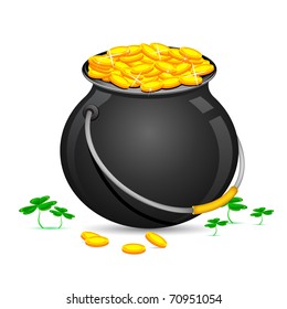 illustration of Gold Coin Pot of Saint Patrick Day with clover leaves