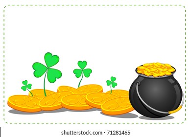 illustration of Gold Coin Pot of Saint Patrick Day with clover leaves