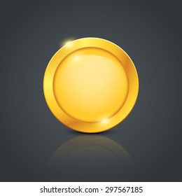 illustration of gold coin with reflection on dark background