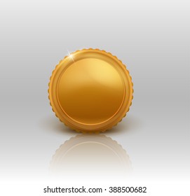 illustration of gold coin with reflection on white background