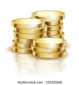 Illustration of gold coins on a white background. Vector.