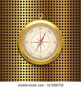 Illustration of a gold compass on a gold background.