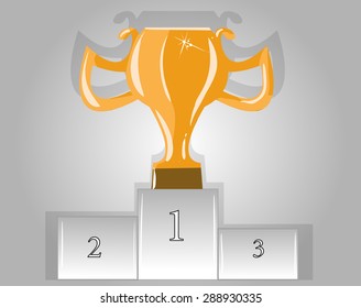 illustration gold cup on the pedestal in the first place, on a light background