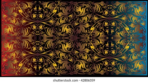 illustration with gold curled stripe on gradient background